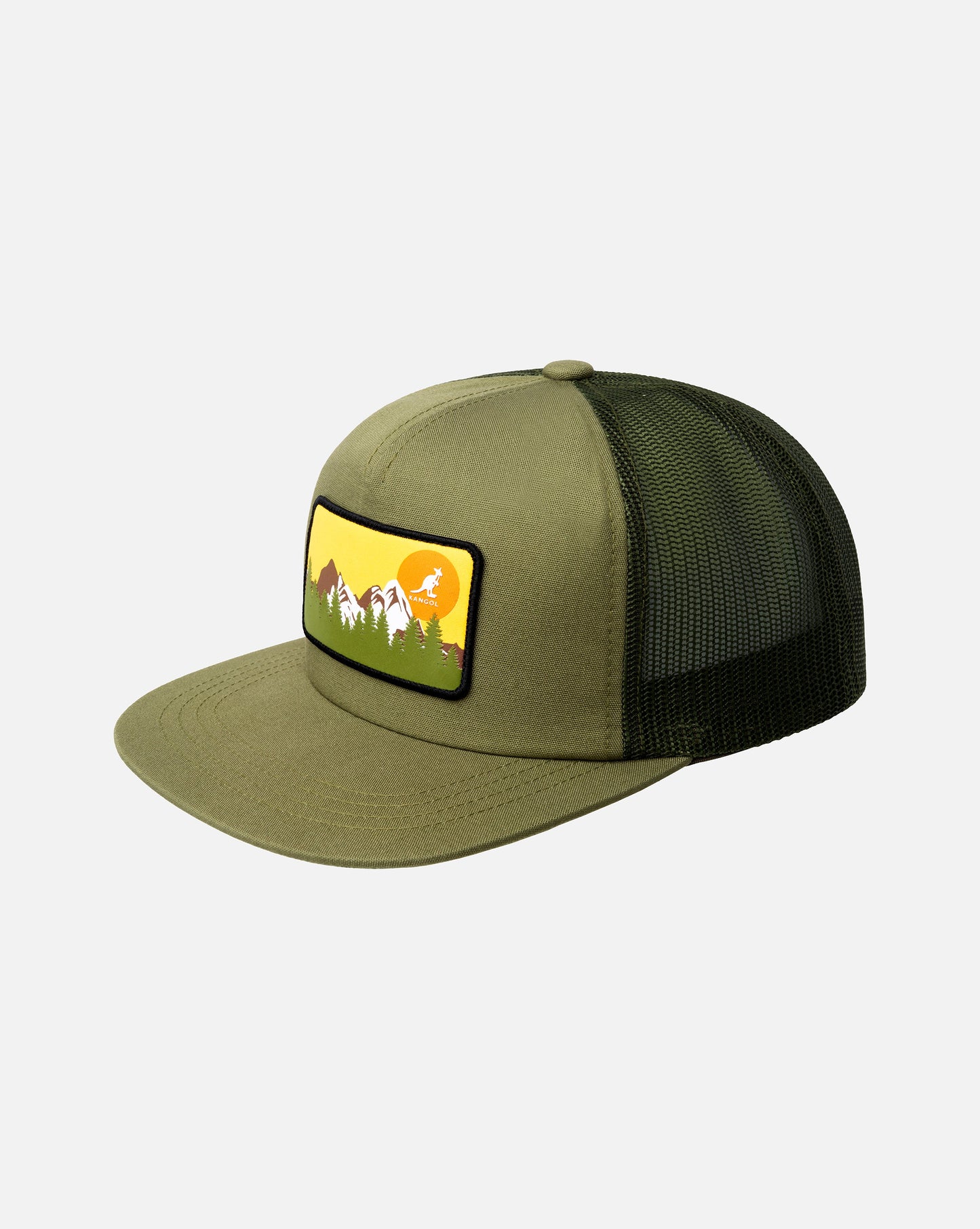 Kangol, outdoor patch trucker cap, Oliv Grün